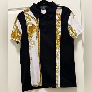 Versace Medusa Renaissance Print Polo- Black and Gold